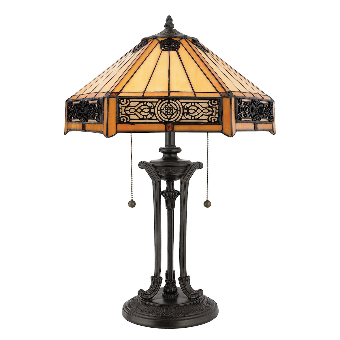 Lampada Da Scrivania Tiffany Indus Metallo Bronzo Vintage 2 Luci E27