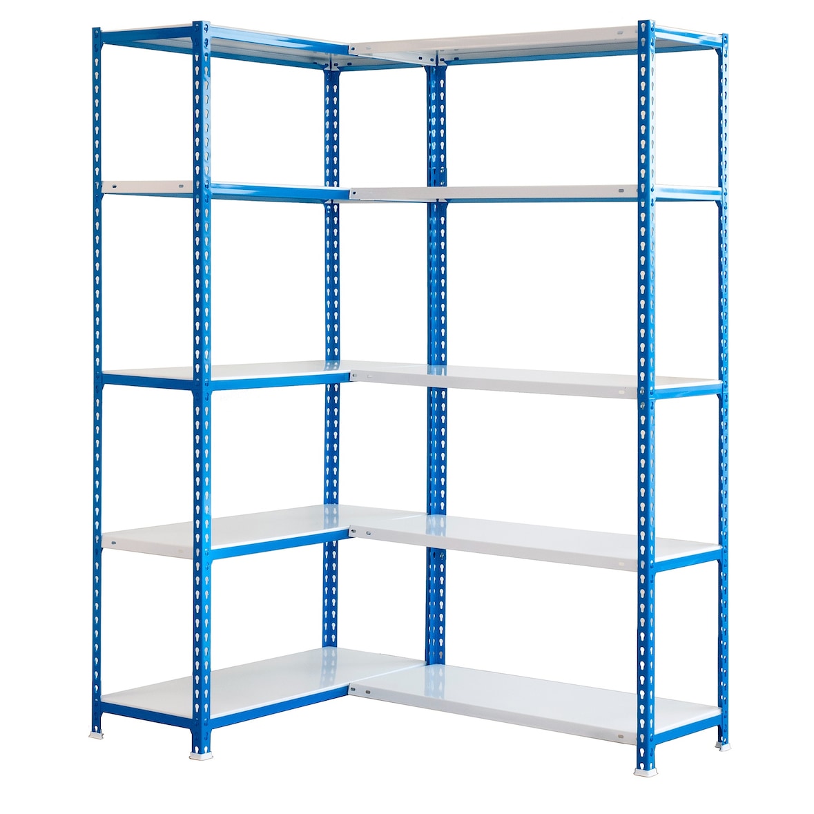 Simoncorner schroefloze metalen rekken 10 legborden. Kleur blauw/wit 1800x1000x400 mm