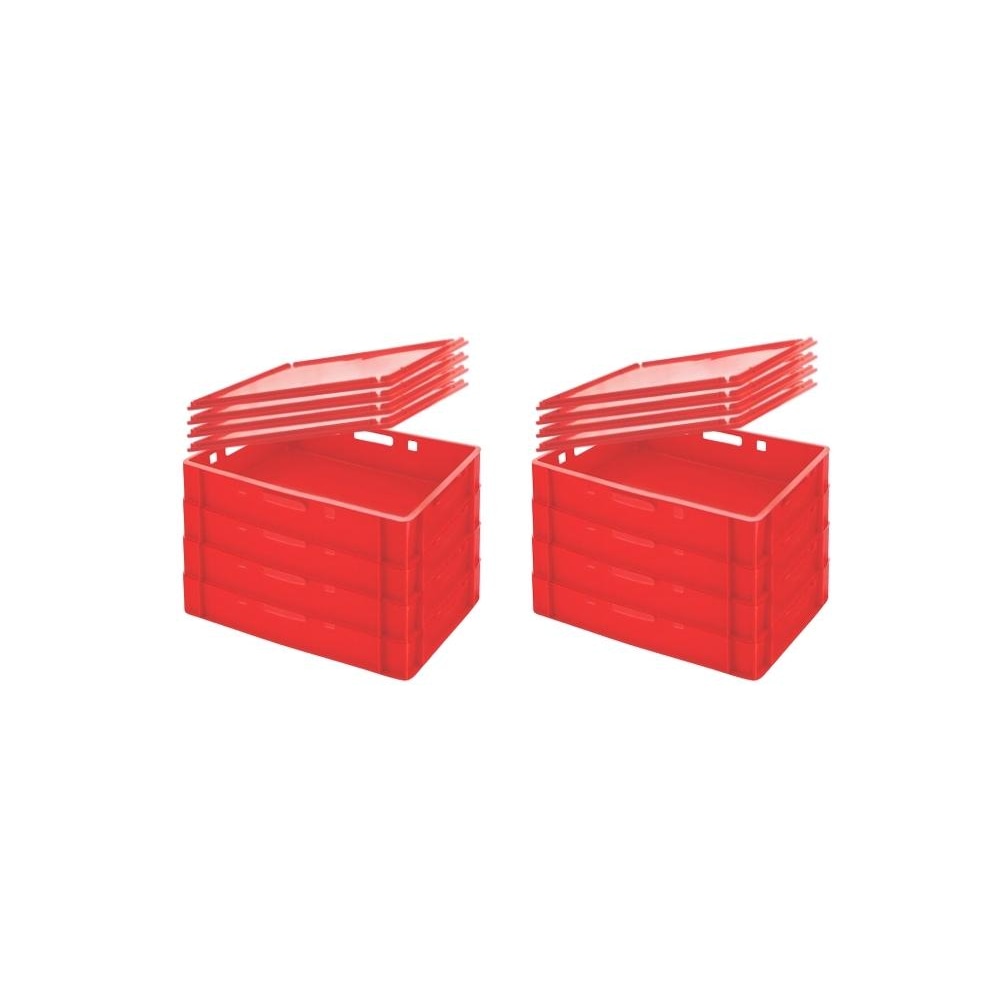 PROREGAL 8x Eurobehälter Fleischerkasten E1 mit Auflagedeckel | HxBxT 12,5x40x60cm | 25 Liter | Rot | Fleischerkiste, Fleischkiste