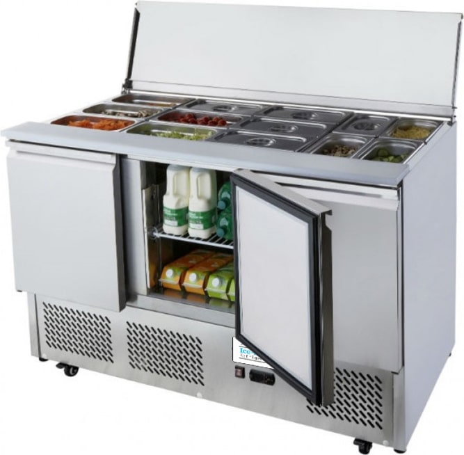 ICE-A-COOL 3 türige Saladette mit Schiebedeckel, Kapazität 380 L, automatische Abtaufunktion