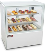 thumbnail of Romux® Kühlvitrine für Konditorei Quadratisch Tischgerät 2 Böden Weiß 350 Liter Umluftkühlung | Kühlvitrine Gerade Glasscheiben