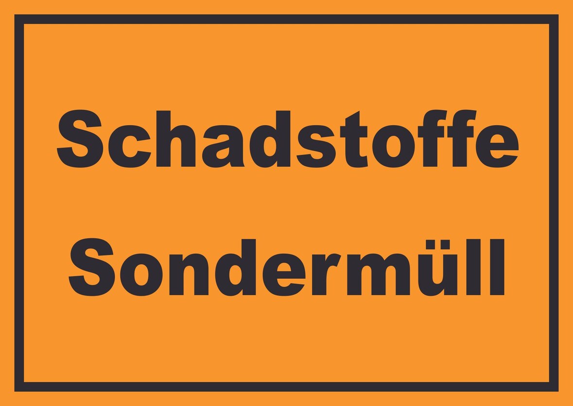 Schadstoffe Sondermüll Mülltrennung Schild mit Text waagerecht A3 (297x420mm)