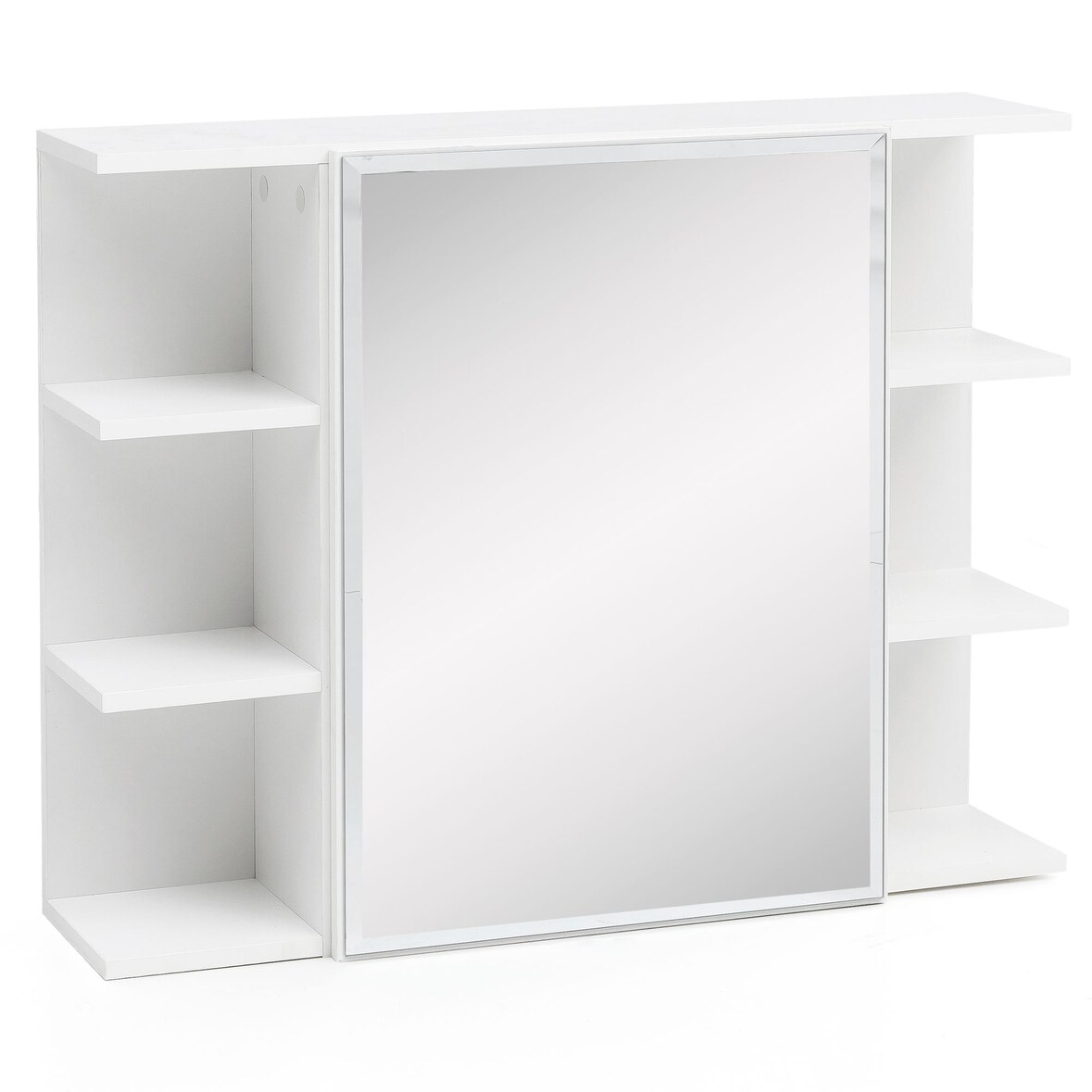 Hängeschrank WL5.754 Weiß 80x64,5x20cm Spanplatte Spiegelschrank Modern, Design Badregal Freischwebend, Schränkchen mit Spiegel, Badezimmerschrank