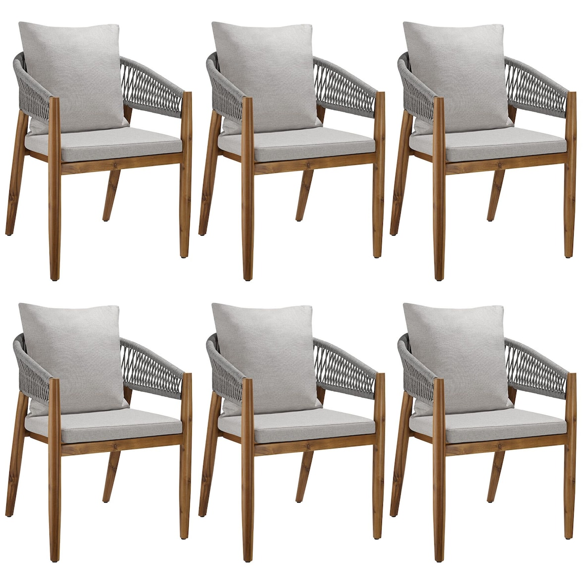 tectake Tuinstoel Manacor, ropedesign - greige, Set van 6 - 406183