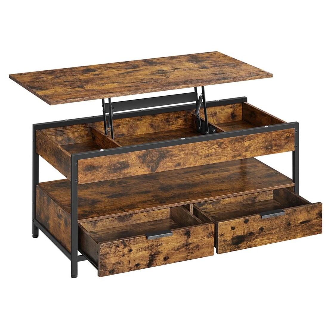 Helloshop26 - Table basse table de salon  50 x 120  avec plateau relevable tiroirs de rangement compartiment caché marron 12_0007478