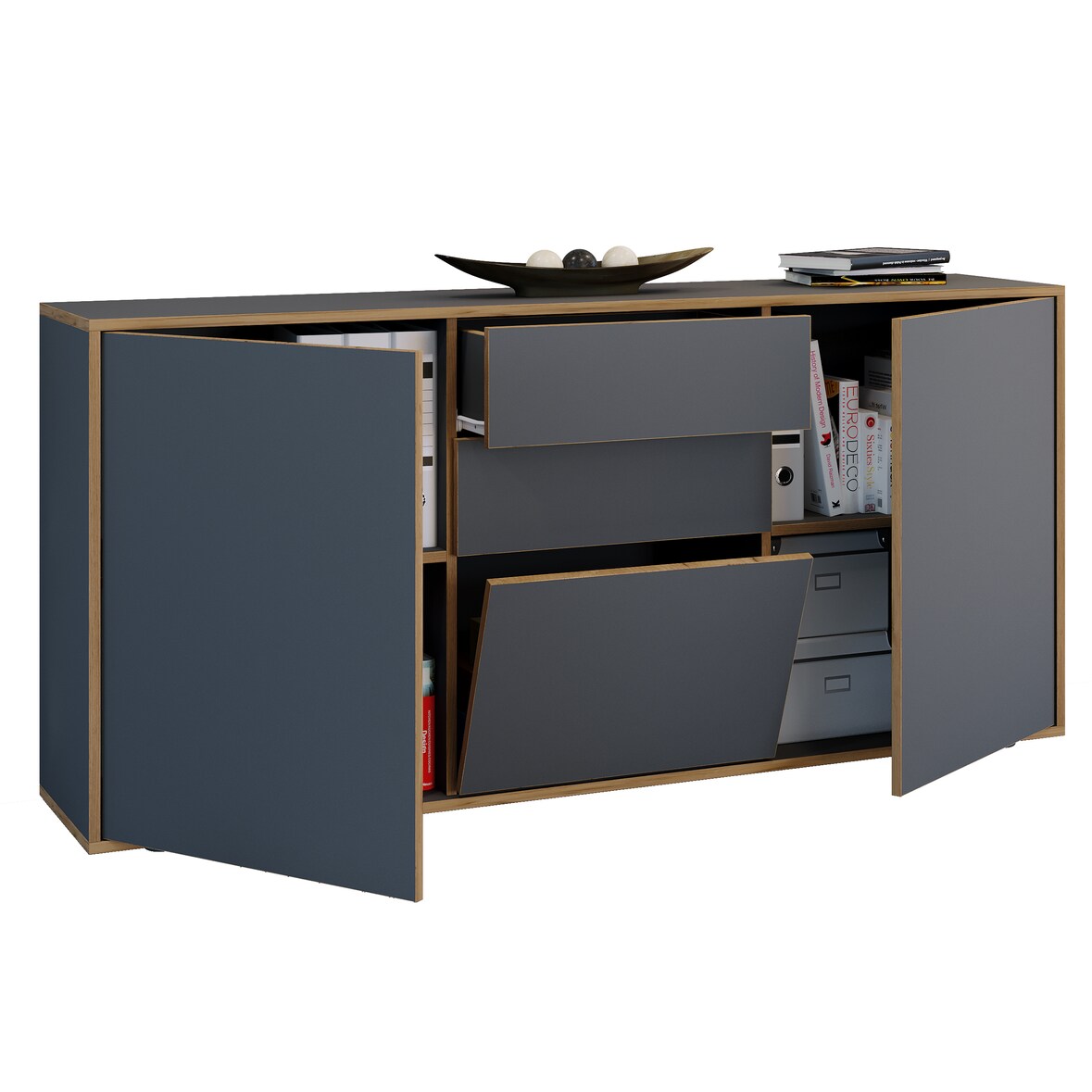VCM Kommode & Sideboard Salia Anthrazit H. 74 x B. 160 x T. 33 cm