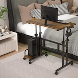 thumbnail of höhenverstellbarer Sitz-Steh Schreibtisch 80x60cm, Stehpult, drehbar, Mobiler Stehtisch mit neigbar Tischplatte, Braun