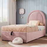thumbnail of Polsterbett 90x200 mit 7-Zonen Taschenfederkernmatratze, Samtbezug, Stauraum, ergonomische Schlafunterstützung, Rosa