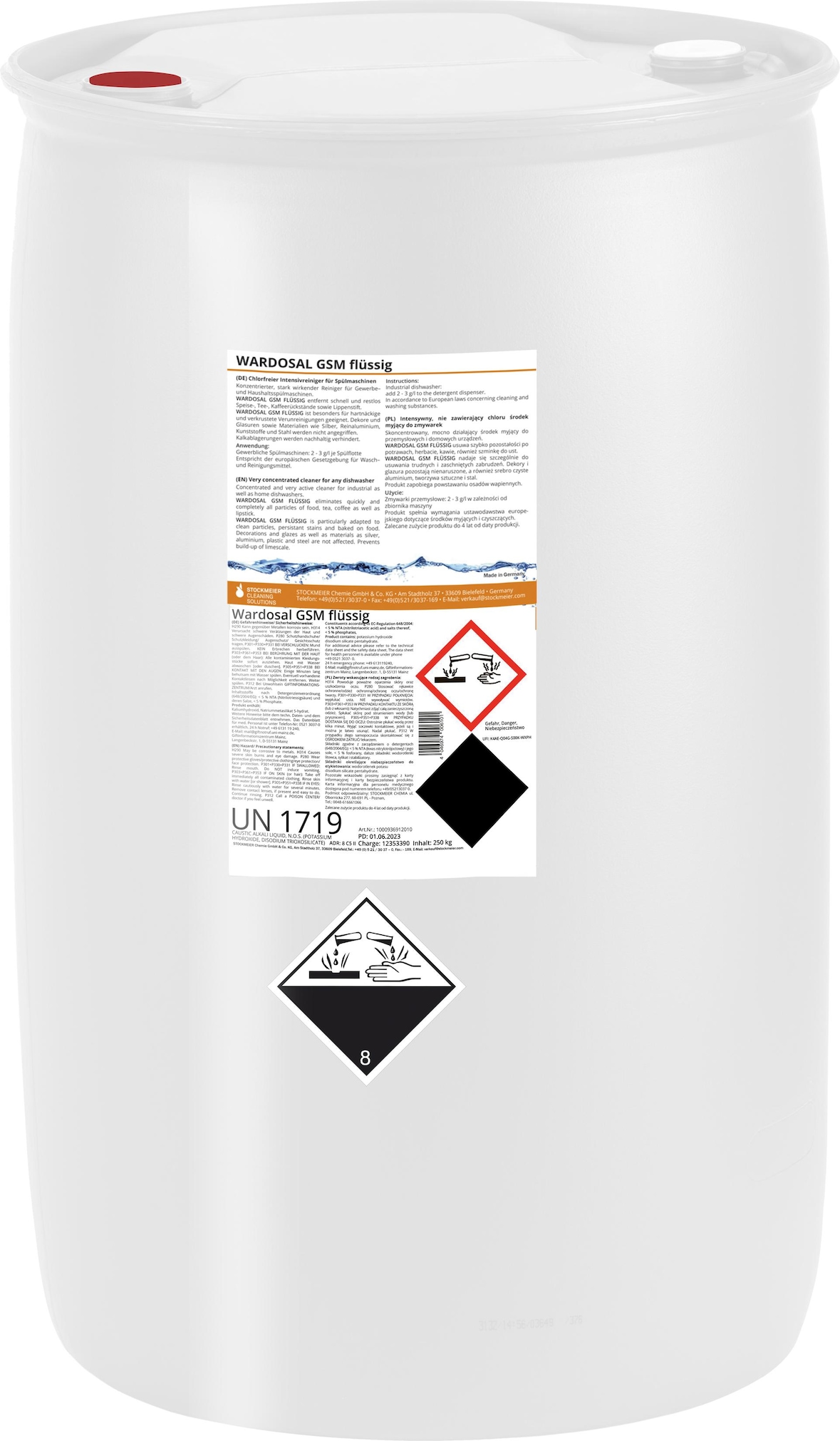 Wardosal GSM-Flüssig - 250 kg - Geschirrreiniger - für gewerbliche Spülmaschinen