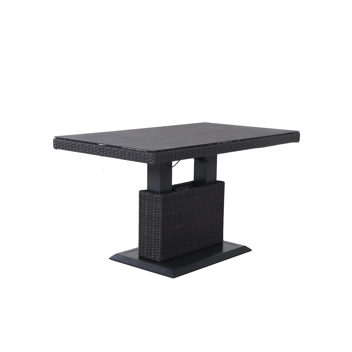 Tarrington House Malin in hoogte verstelbare tafel, polyrattan/glas, steeneffect, 131 x 76 cm, rechthoekig, grijs