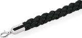 Ein schwarzes Seil mit einem silbernen Haken.
