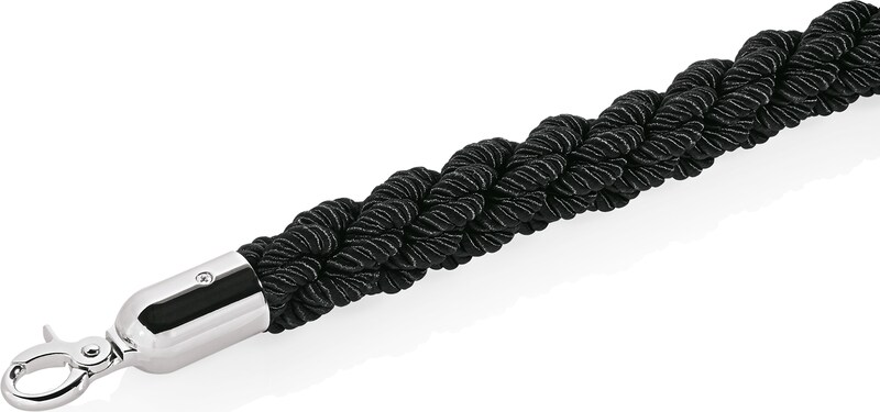 Ein schwarzes Seil mit einem silbernen Haken.