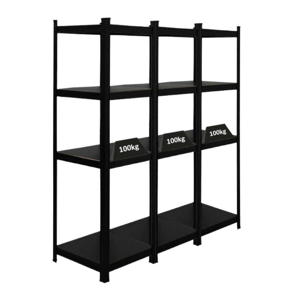 PROREGAL MegaDeal 3x All Black Series Schwerlastregal Ragnar HxBxT 150x45x45cm Fachlast 100kg Matt Schwarz, Steckregal, Garagenregal, Lagerregal
