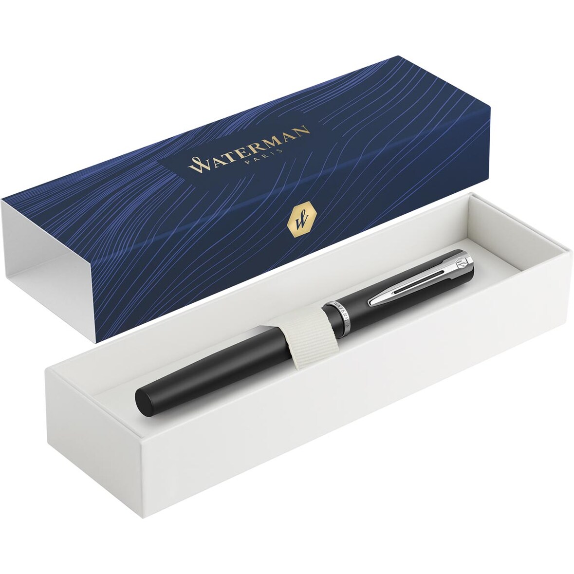 WATERMAN Stylo plume Allure Noir, pointe moyenne encre Bleue