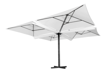 METRO Professional Guarda-sol 4 sombrinhas quadradas Tomoko, alumínio / poliéster, 4 x 4 m, proteção UV, repelente de água, branco / cinza