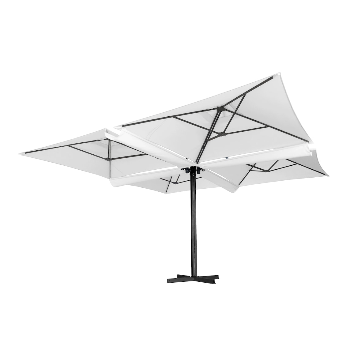 METRO Professional Guarda-sol 4 sombrinhas quadradas Tomoko, alumínio / poliéster, 4 x 4 m, proteção UV, repelente de água, branco / cinza