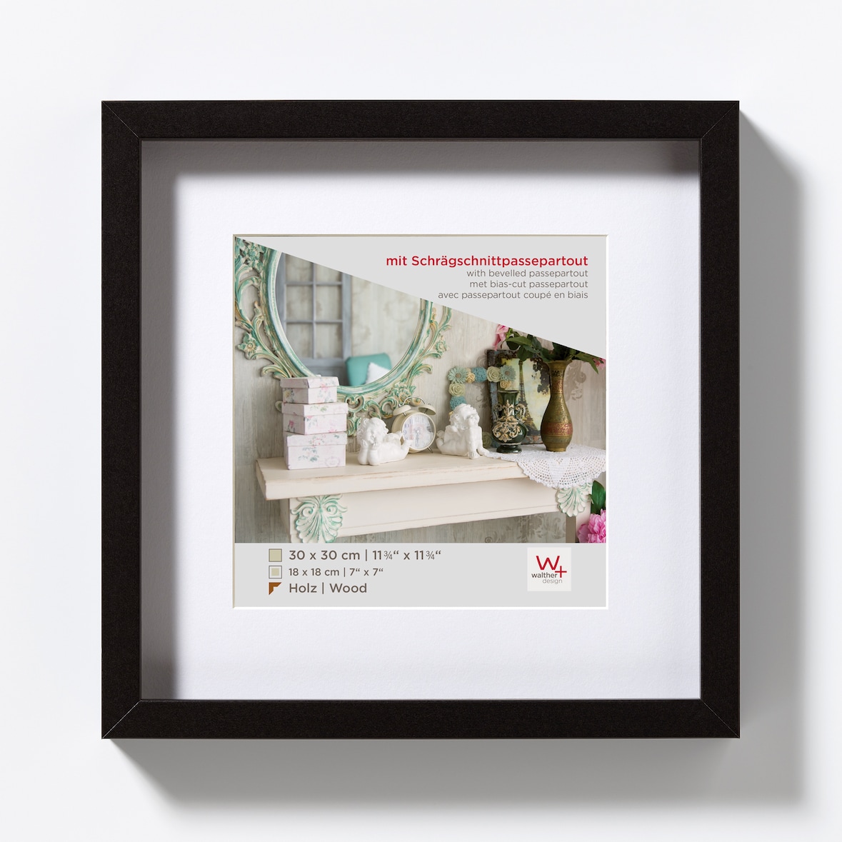 Marco de fotos de madera 3D Stockholm 40x40 cm NEGRO