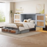 thumbnail of Schrankbett 140x200 cm mit Stauraum – platzsparendes Klappbett im modernen Rattan-Design, grau, ideal für kleine Räume