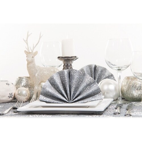 Mank Serviette Airlaid Steven in Silbergrau, 40x40 cm, 50 Stück - Weihnachten Schneekristalle