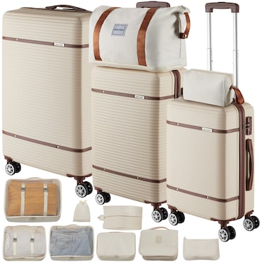 tectake Set di valigie da viaggio Madison, 13 pezzi, lucchetto TSA 49 x 30 x 76 cm Crema