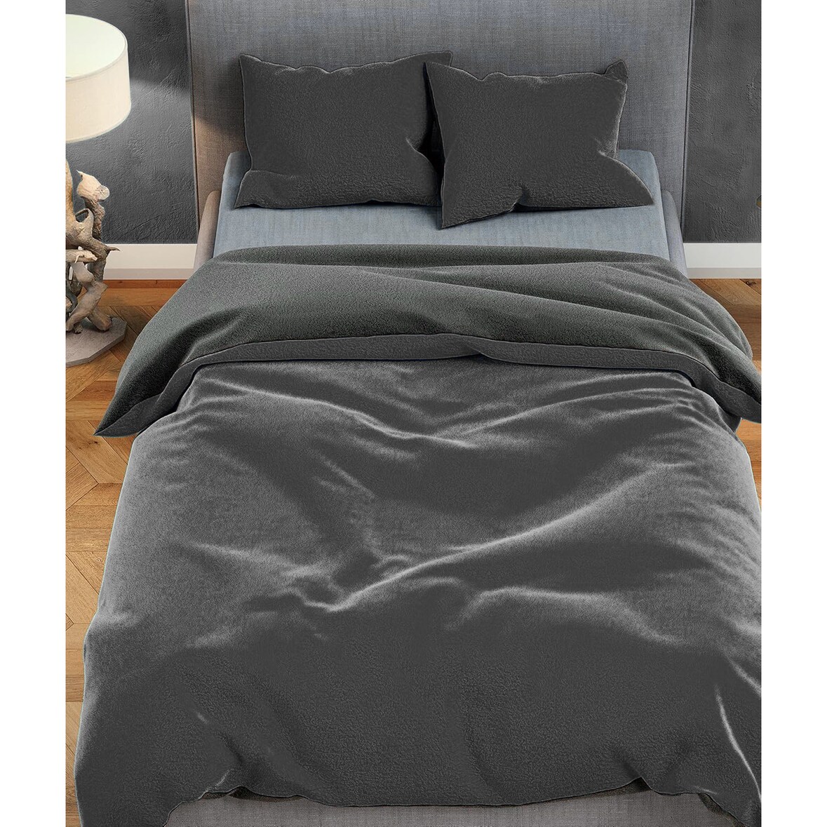 Teddyplüsch Winter Bettwäsche Schwarz Anthrazit 200x220 cm Uni