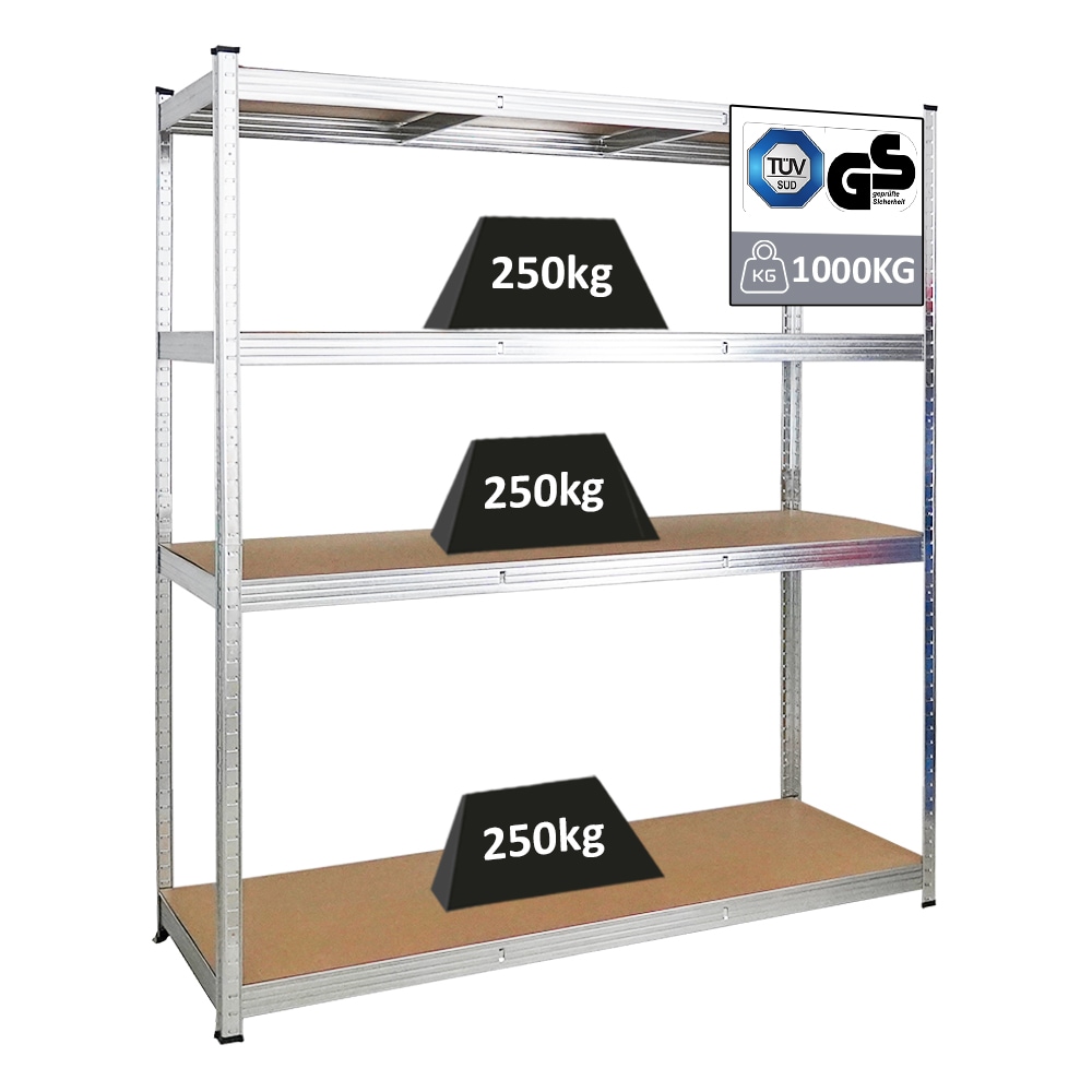 PROREGAL Schwerlastregal TAURUS XL | HxBxT 180x160x60cm | Fachlast 250kg | Verzinkt | Stecksystem Lagerregal Regalsystem