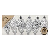 thumbnail of 6 Christbaumschmuck Zapfen 9cm Kunststoff Christbaumkugeln matt & glänzend mit Glitzer Weihnachtskugeln Mix Weihnachtsbaumschmuck Bruchsicher Silber