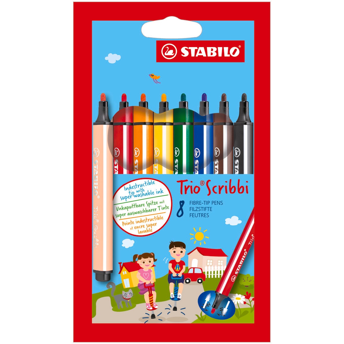 Stabilo® 368/8-01 Dreikant-Fasermaler Trio® Scribbi - Etui mit 8 Stiften
