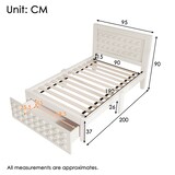 thumbnail of Holzbett 90x190 mit Stauraum und Schublade, Massivholzbett im Blockdesign, Einzelbett mit Lattenrost, platzsparendes Design Weiß
