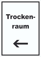 thumbnail of Trockenraum Schild mit Text und Richtungspfeil links Wäsche trocknen hochkant A5 (148x210mm)