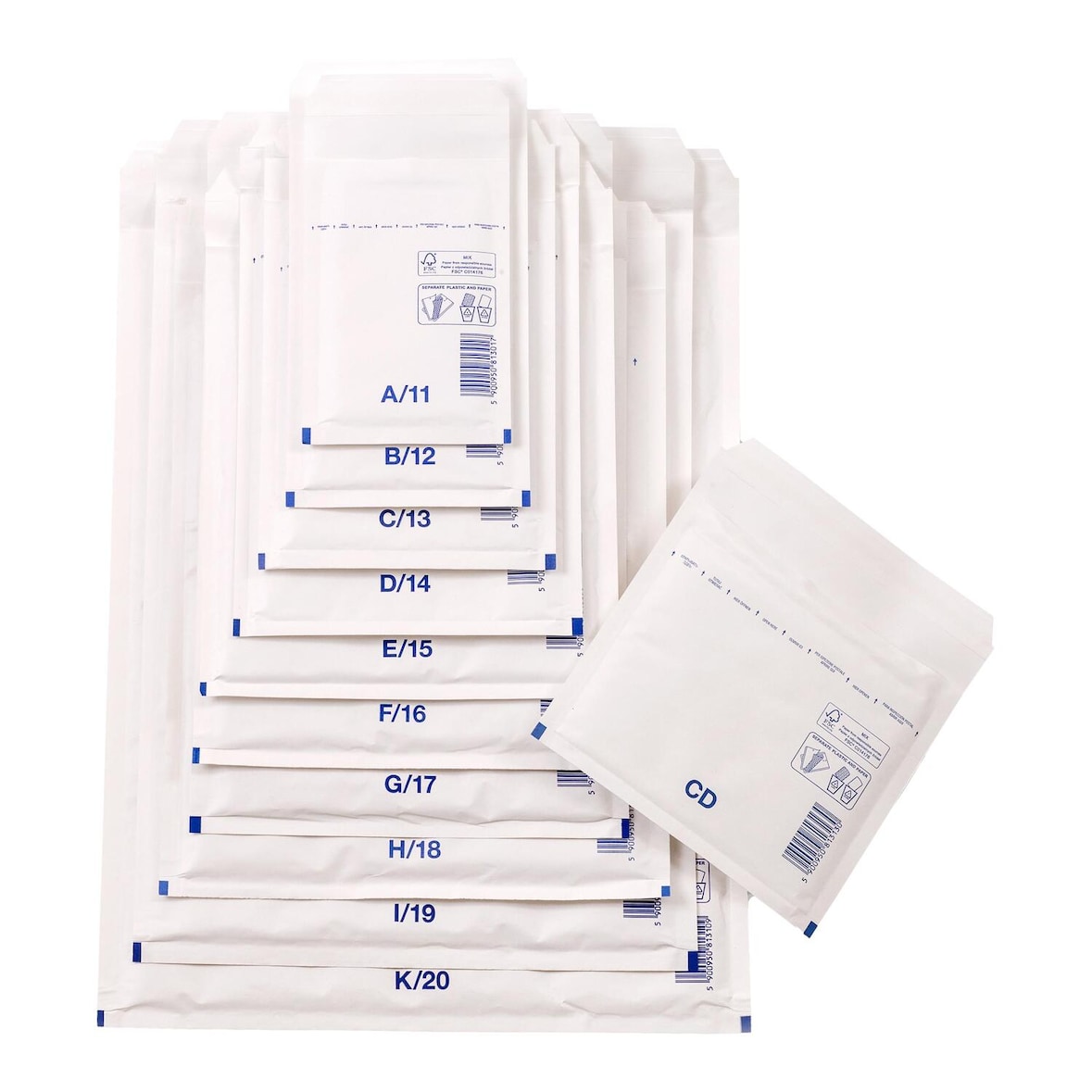 100x Luftpolstertaschen 225x340mm Gr. 7 (G/17) FSC weiß für A4+