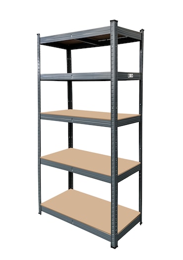 makro PROFESSIONAL Estante de Alta Resistência, Metal/Madeira, 90 x 45 x 180 cm, Capacidade de Carga 265 kg por Prateleira, Cinzento