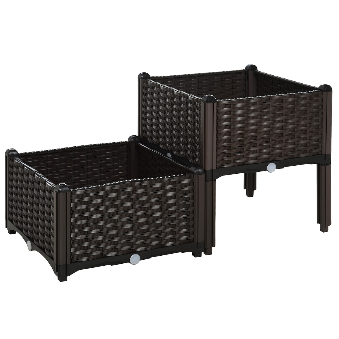 Conjunto de 2 macetas cuadradas jardinera para flores y vegetales con agujeros de drenaje y patas altas 40x40x26/44cm