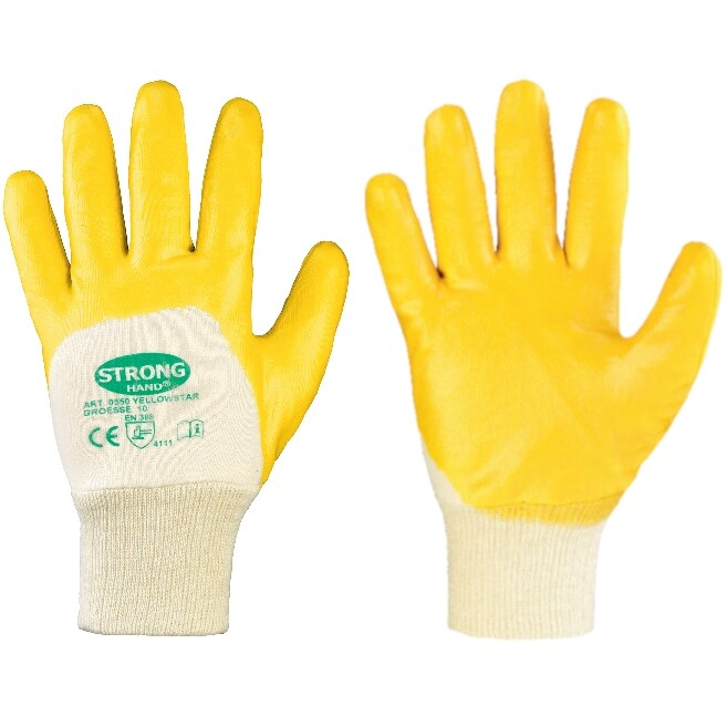 12 Paar *YELLOWSTAR* STRONGHAND® HANDSCHUHE Nitril Arbeitshandschuh beschichtet gelb 0550 - Größe 8 (M)