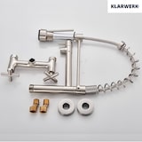 thumbnail of Björn |  Grifo de cocina profesional para hostelería plata cepillada | de acero inoxidable con dos duchas | Grifo doble lavabo pared restaurante