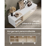 thumbnail of Helloshop26 - Meuble TV jusqu'à 60 pouces  pour salon banc verre cannelé moderne 140 x 39 x 45 cm beige 12_0006566