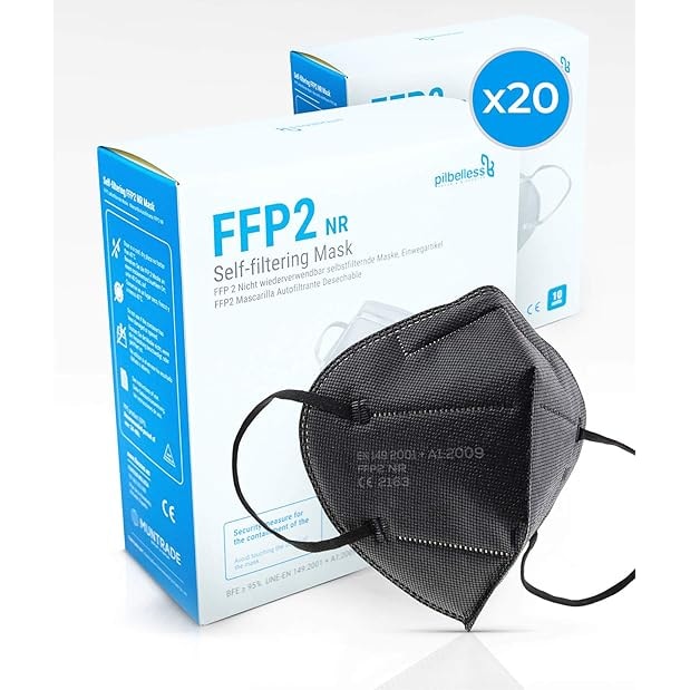 Mascarilla FFP2 Color Negro - (Caja 20 Unidades). Certificado CE - Ultraresistente ≥99% anti-filtración