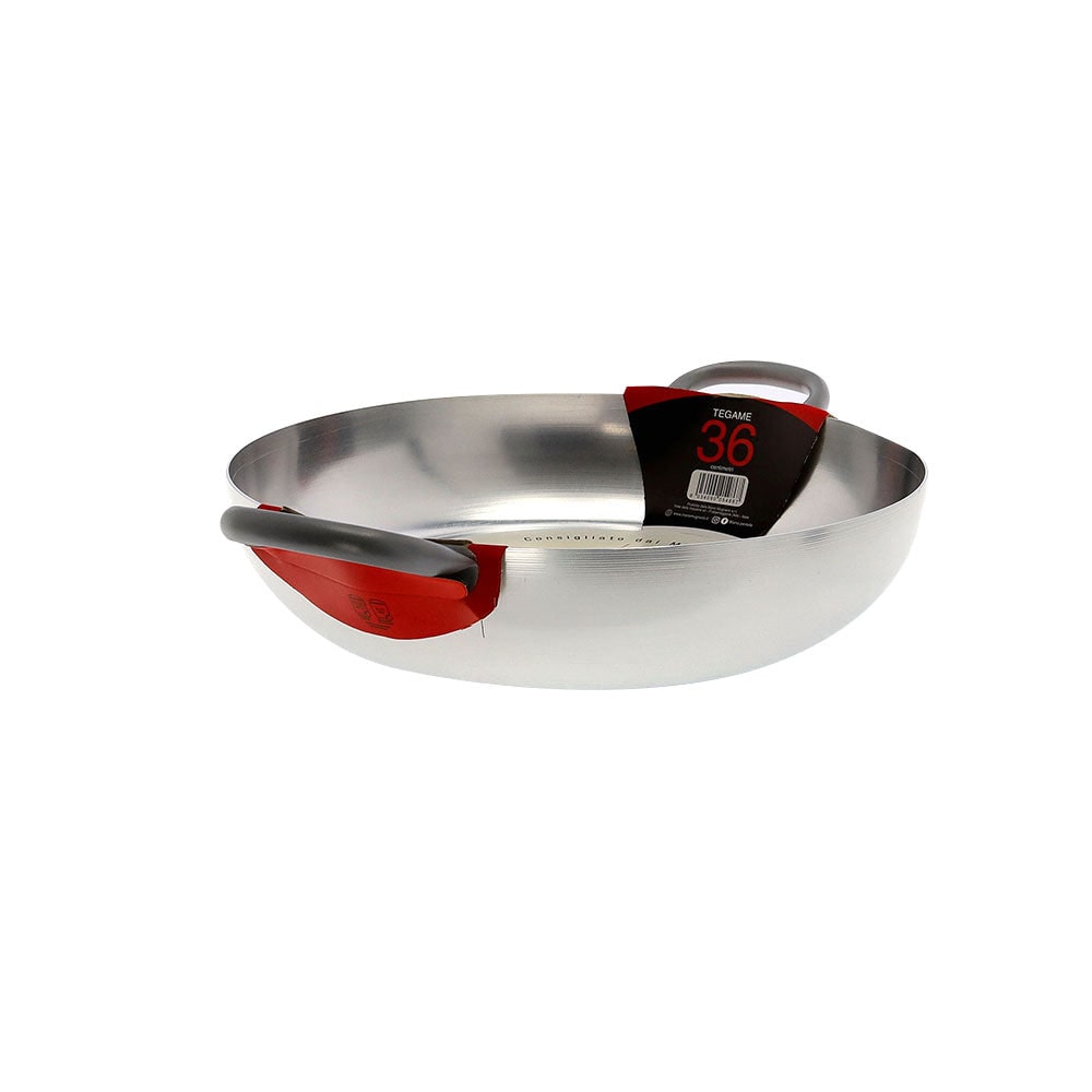 Mamù witte aluminium pan met ijzeren handvat, Ø 36 cm, voor thuis- of professioneel gebruik