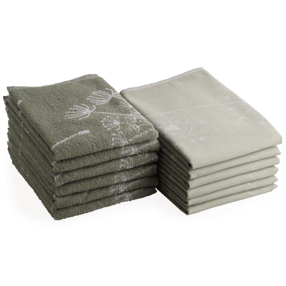 DoubleDry Theedoeken en Keukenhanddoeken Set 12 st - 100% katoen - dandelion, groen