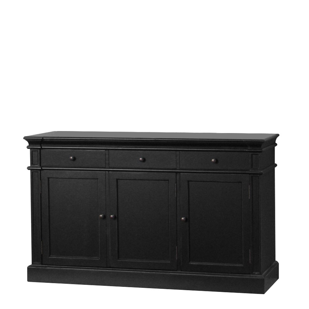 Amaretta Sideboard antik schwarz patiniert, mit 3 Türen und 3 Schubladen Breite 142 cm, Höhe 86 cm.