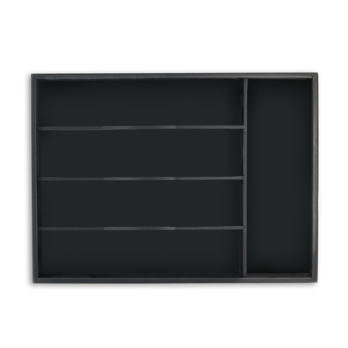 Relaxdays Besteckkasten, 5 Fächer, Schubladen Ordnungssystem, HBT: 4,5 x 34 x 25 cm, Bambus, Besteck Organizer, schwarz