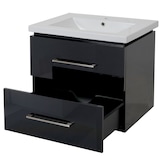 thumbnail of Premium Waschbeckenunterschrank HWC-D16, Waschtischunterschrank Waschtisch Badmöbel, hochglanz 60cm ~ schwarz