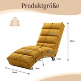 thumbnail of Relaxliege Liegesofa 148x55x84 cm mit Vibrationsfunktion und Seitentasche Senfgelb Leinen, ergonomische 140 Grad Rückenlehne, Metallbeine