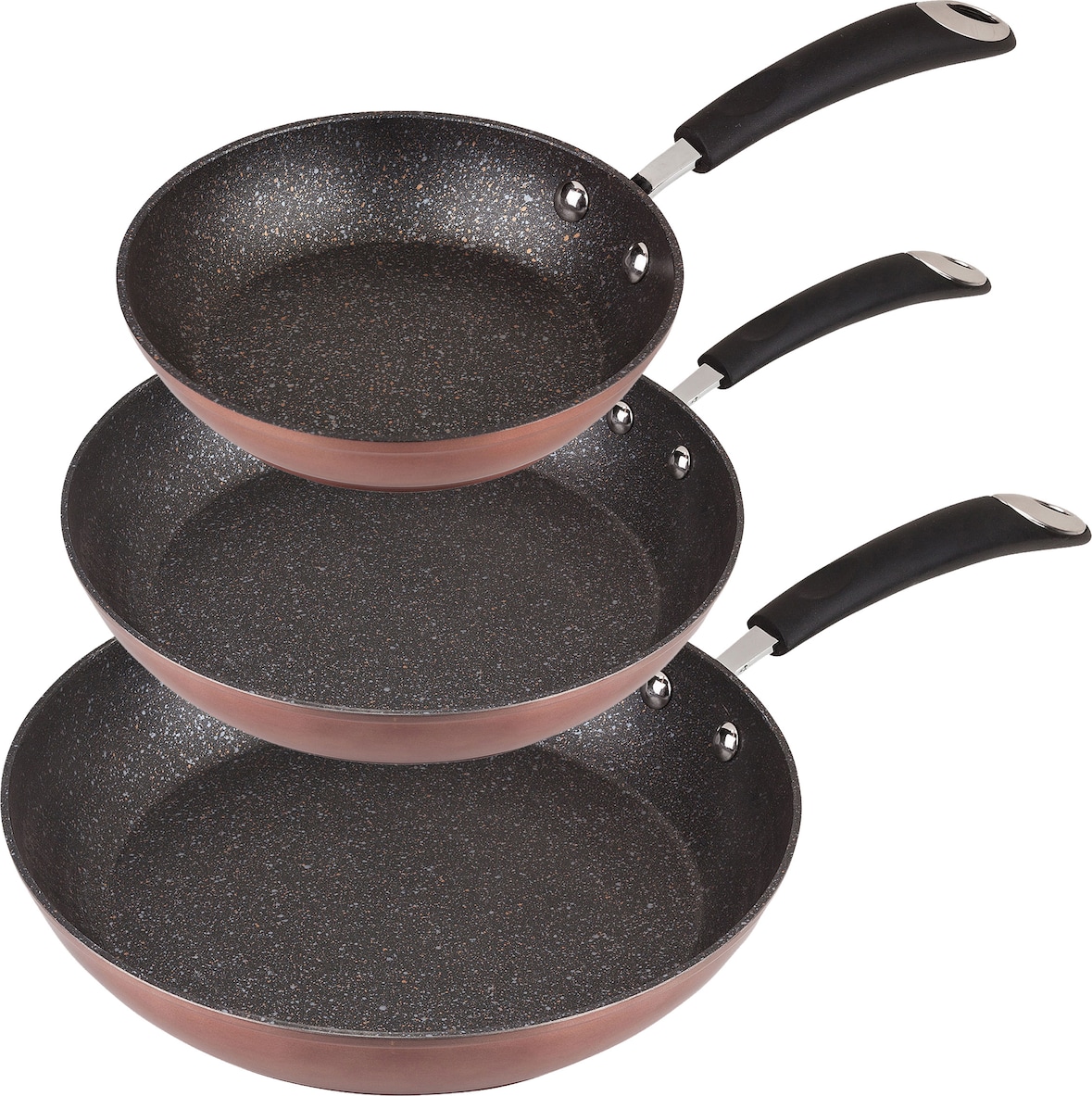 Set aus Pfannen Sip in Kupferfarbe - Ø20/24/28 cm, aus geschmiedetem Aluminium, mit silikonbeschichtetem, wärmeisoliertem Griff, Induktion