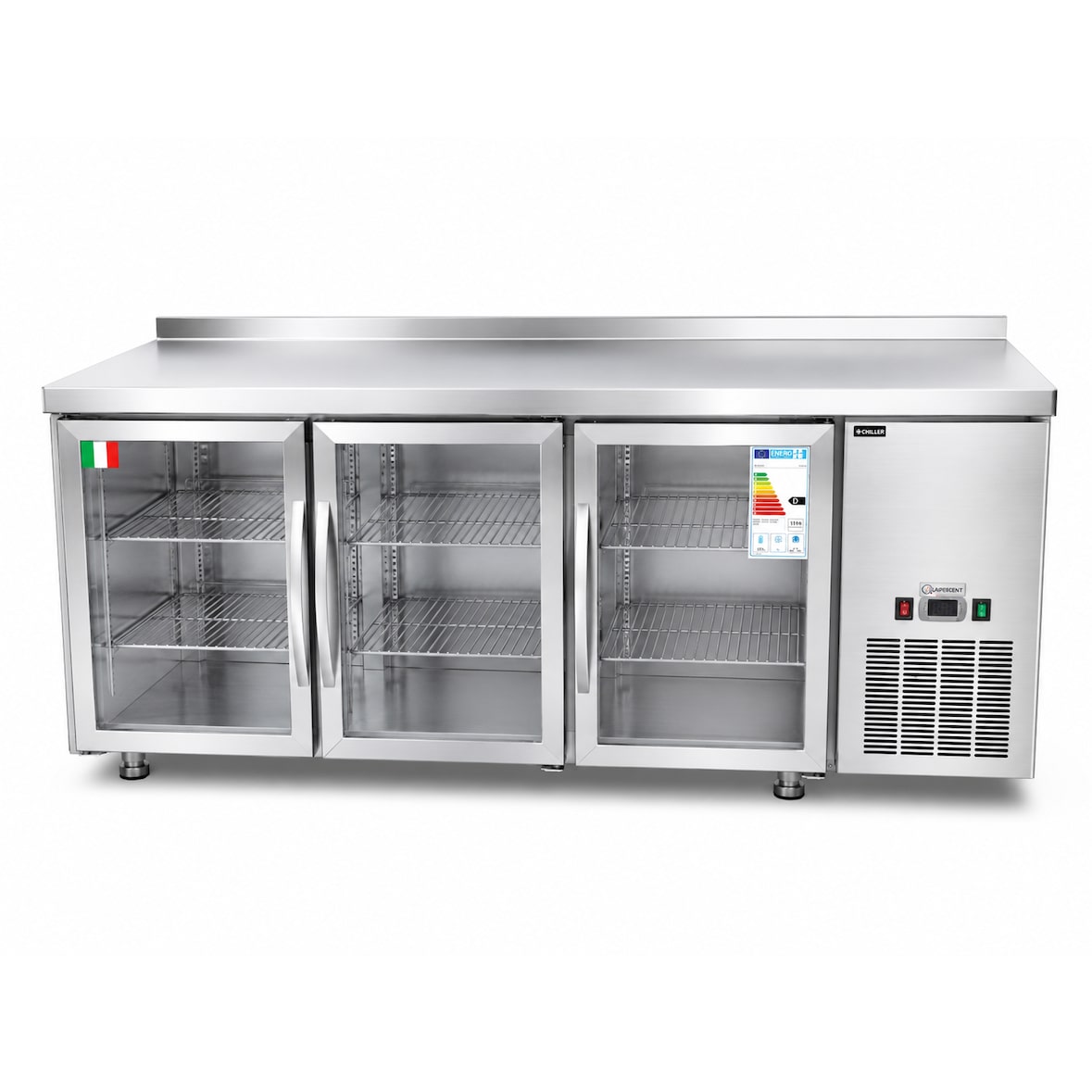 Bajos Mostrador Refrigerado con Puertas de Vidrio 3 puertas 1800x600x850mm