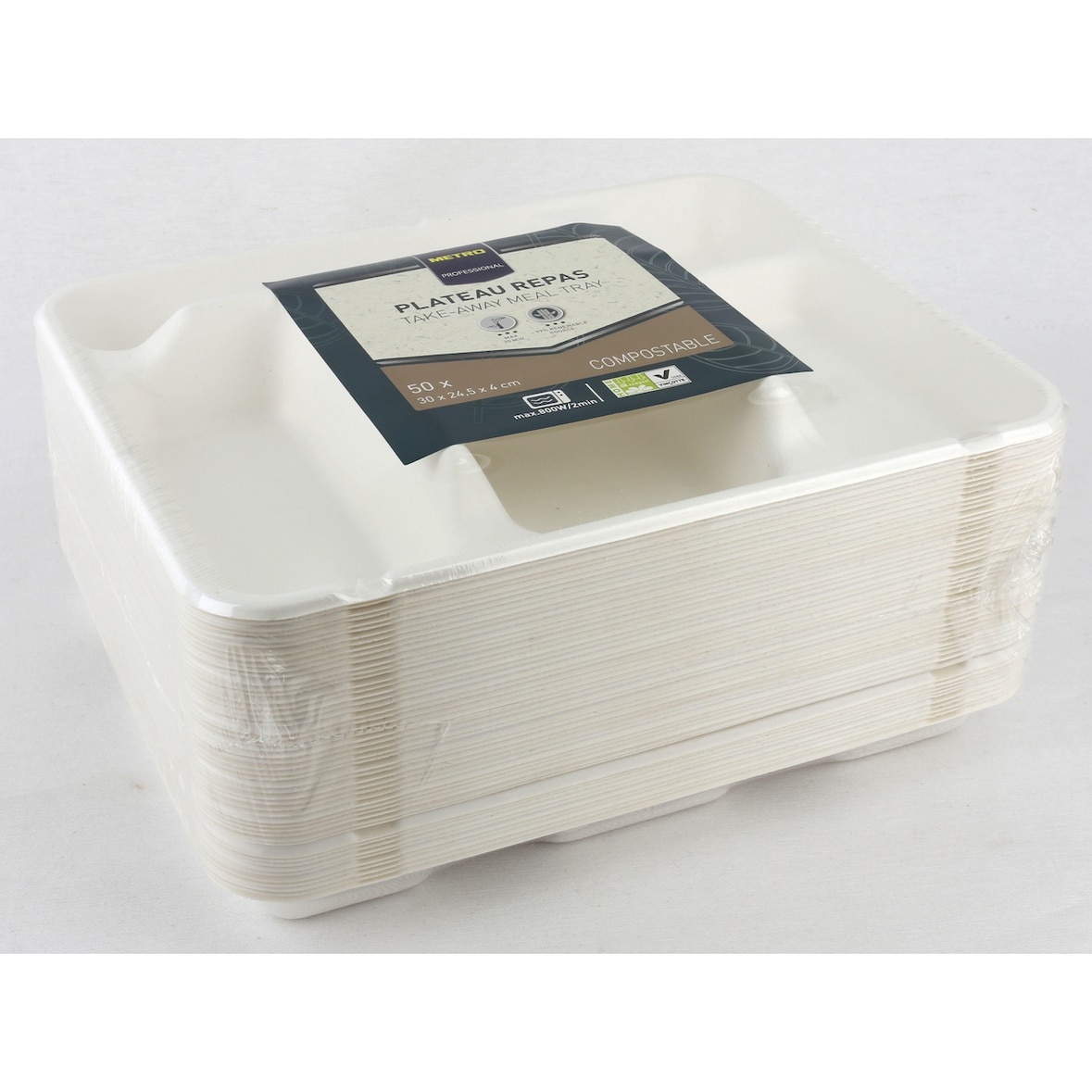 Plateau repas jetable blanc 30 x 24.5 x 4 cm x 50