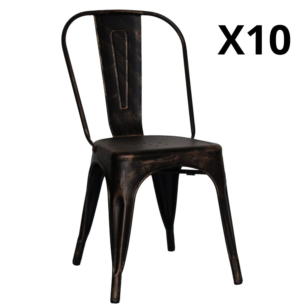 PACK 10 Sillas La Havana negra de acero vintage – Silla industrial apilable resistente para comedor cocina y hostelería - hierro