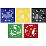 thumbnail of PROREGAL Aufkleber-Set für Abfallarten, Ø 7cm, 5 Stück: Papier, Gelber-Sack, Restmüll, Glas, Bio-Abfall, Piktogramm, Folie mit Symbolen