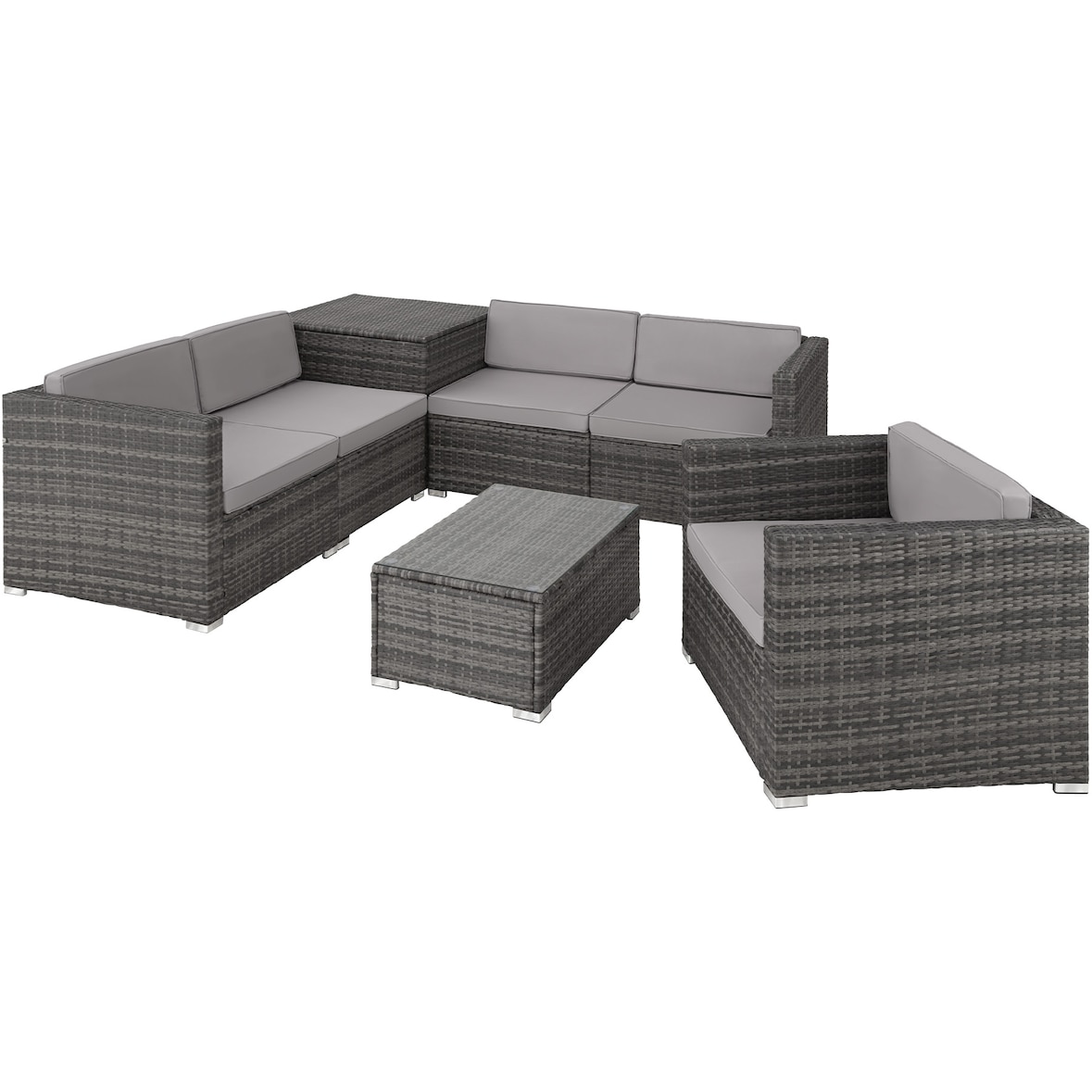 tectake Canapé de jardin Pisa 5 places avec coffre de rangement, variante 2 - gris - 403829