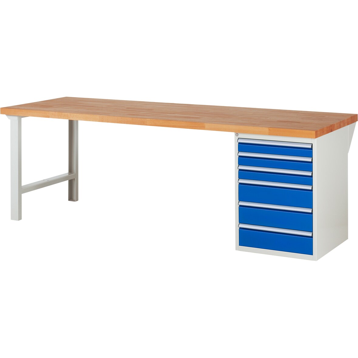 PROREGAL Werkbank Serie 7000 - Modell 7515 | HxBxT 84x250x90cm | 6x Schublade | Schubladenmaße 3x90 + 3x150mm | Lichtgrau | Arbeitstisch Werktisch